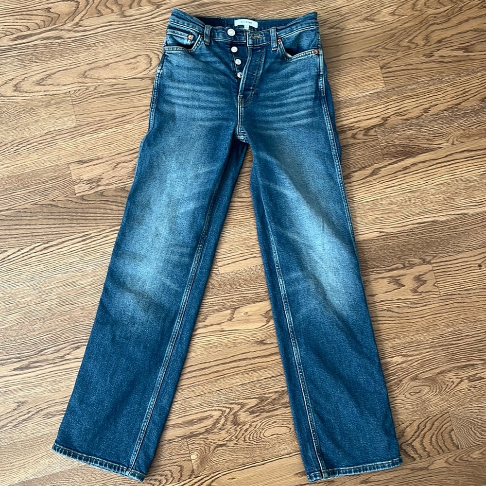 RE/DONE 90s high rise loose fit jean in distressed